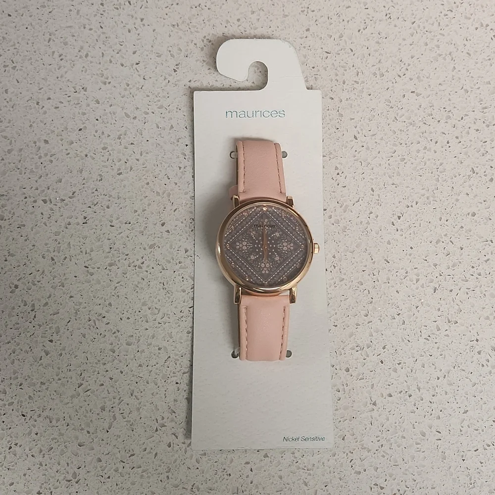 Maurices NWT Light Pink and Grey Floral Print Blingy Watch.